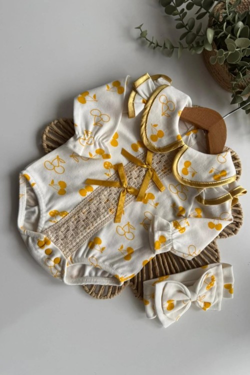 MK0023  100 Pamuk Kiraz Konsept Romper Sarı