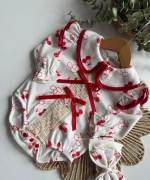 MK0023  100 Pamuk Kiraz Konsept Romper Kırmızı
