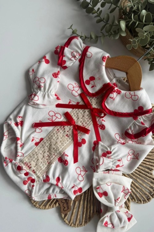 MK0023  100 Pamuk Kiraz Konsept Romper Kırmızı