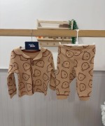 MK0024  100 Pamuklu Unisex Ayıcıklı Pijama Taba