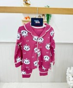 MK0026 KEDİLİ FİTİLLİ PİJAMA TAKIMI Mor