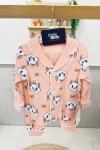 MK0026 KEDİLİ FİTİLLİ PİJAMA TAKIMI Pudra