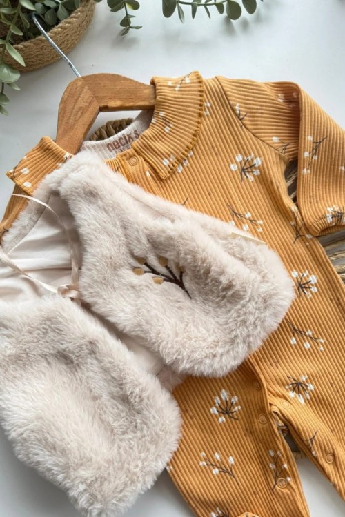 MK0027 PELUŞ KÜRKLÜ TAKIM TULUM Taba