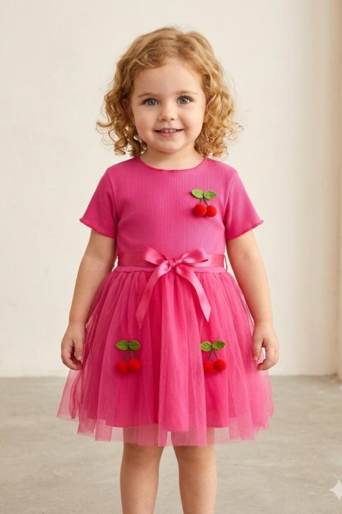 MK0031 Kiraz Konsept Tütü Elbise - Pembe Pembe