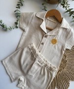 MK0033 KETEN GÜNEŞ NAKIŞLI TAKIM Krem