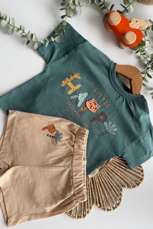 MK0037 100 Pamuk Happy Takım Haki