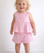 MK0040 Keten Şort Etekli Bebek Takım Pembe