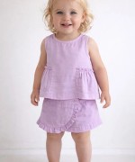 MK0040 Keten Şort Etekli Bebek Takım Mor