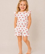 MK0042 100 Pamuk Fitilli Pijama Takımı Kiraz Desenli Kırmızı