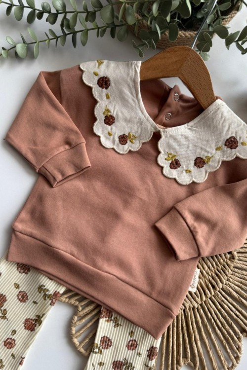 MK0047 Bebe Yaka Rose Takım Sütlü Kahve