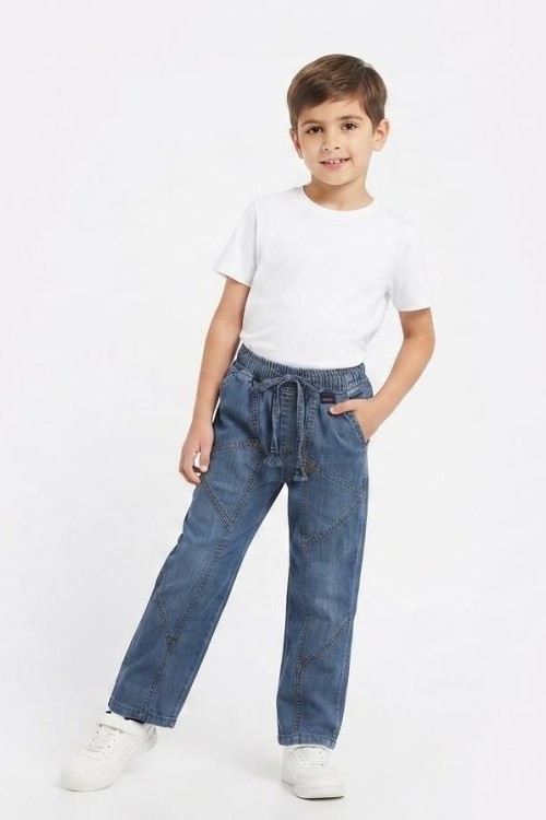 MK0054 Çapraz Cepli Beli Lastikli Pantalon Mavi