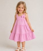 MK0003 Müslin Fiyonk Elbise Açık Pembe