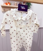 MK0091 Çiçek Desenli Dantel Detaylı Örme Tulum Krem