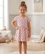 MK0005 100 Summer Koleksiyon Kısa Kollu Elbise Çilek Desenli