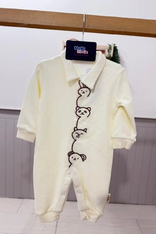 MK0088 Ayıcık Nakışlı Tulum Ekru