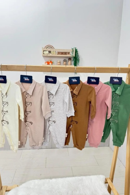 MK0088 Ayıcık Nakışlı Tulum Kahverengi