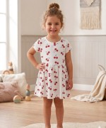 MK0005 100 Summer Koleksiyon Kısa Kollu Elbise Kiraz Desenli