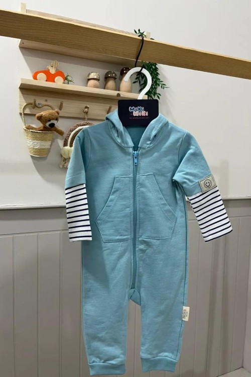 MK0098 Kapüşonlu Fermuarlı Tulum Mavi