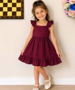 MK0105 Fırfır Askılı Keten Elbise Bordo