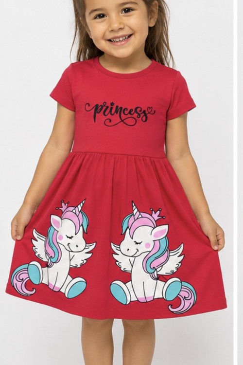 MK0109 %100 Pamuk Unıcorn Elbise Pembe