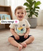 MK0116 %100 Pamuk Erkek Bebek Takım Fil Konsept Ekru