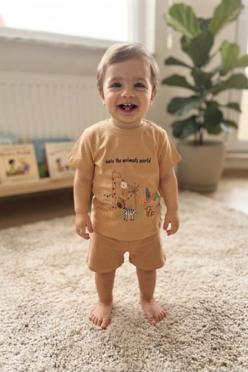 MK0117 %100 Pamuk Erkek Bebek Takım Safari Konsept Vizon