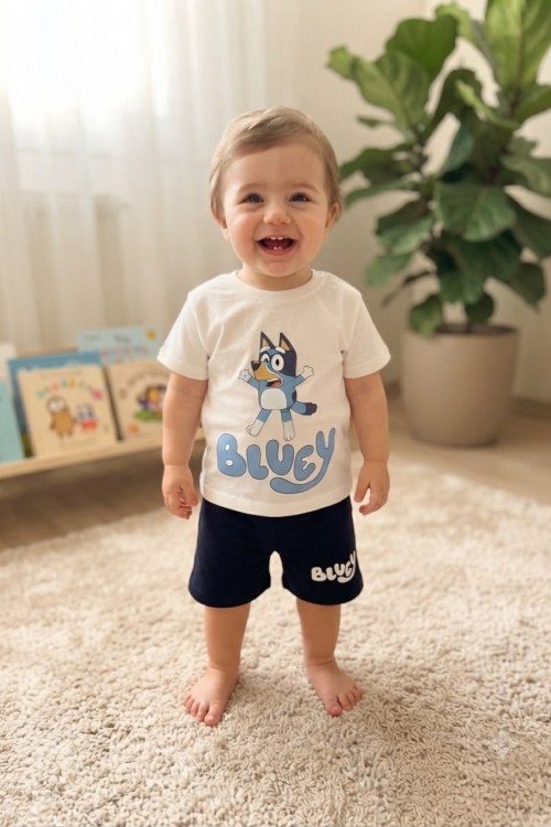 MK0118 %100 Pamuk Bebek Takım Bluey Beyaz