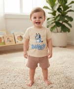 MK0118 %100 Pamuk Bebek Takım Bluey Krem