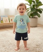 MK0118 %100 Pamuk Bebek Takım Bluey Petrol Mavisi