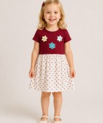 MK0006 Penye Çiçekli Elbise Bordo
