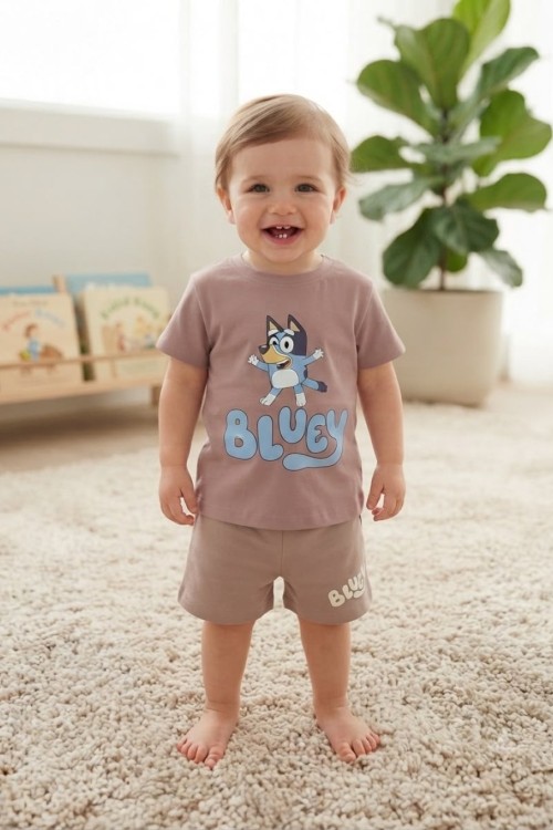 MK0118 %100 Pamuk Bebek Takım Bluey Taba