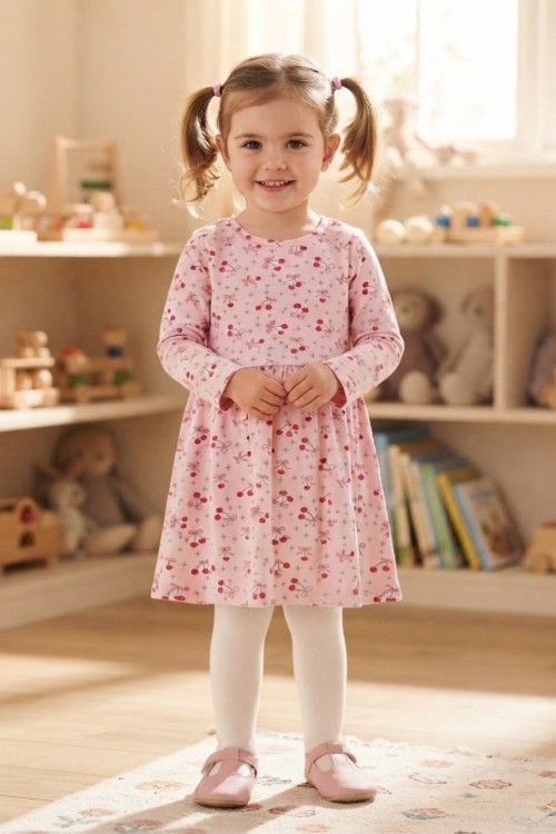MK00123 Penye Uzun Kollu Elbise  Açık Pembe