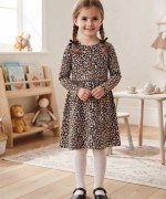 MK00123 Penye Uzun Kollu Elbise  Leopar