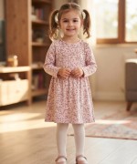 MK00123 Penye Uzun Kollu Elbise  Pembe Gri