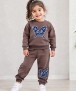 MK 0133 Kelebek Nakışlı 3 İplik Şardonlu Takım Taba