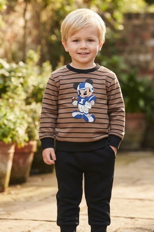 MK00141 2 İplik Mickey Çizgili Takım  Kahverengi