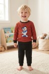 MK00141 2 İplik Mickey Çizgili Takım  Kiremit