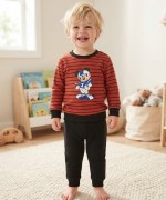 MK00141 2 İplik Mickey Çizgili Takım  Kiremit