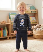 MK00141 2 İplik Mickey Çizgili Takım  Siyah
