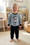MK00141 2 İplik Mickey Çizgili Takım  Mavi