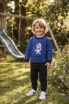 MK00141 2 İplik Mickey Çizgili Takım  Saks Mavisi