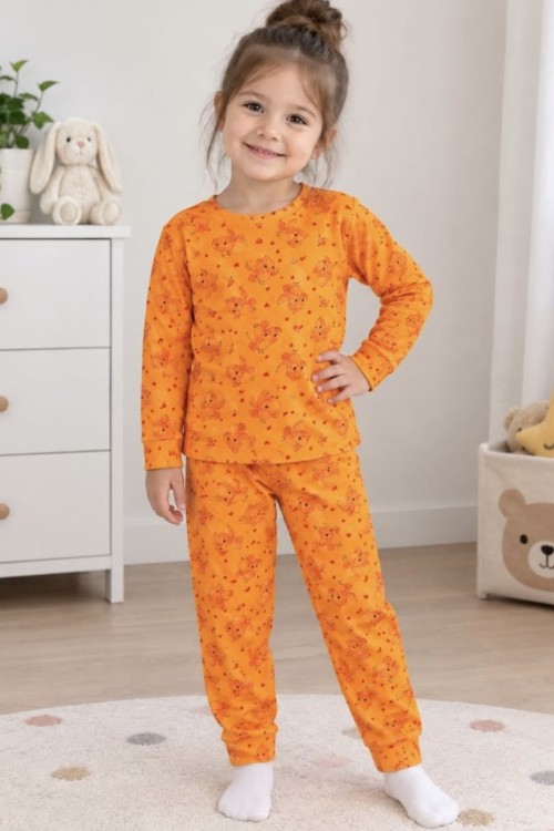 MK00146 Pamuklu Waffle Kumaş İkili Takım Turuncu