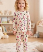 MK00150 Harfli Pijama Takımı Ekru Pembe