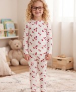 MK00150 Çilekli Pijama Takımı Çilek Desenli