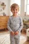 MK00150 Kedili Pijama Takımı Açık Gri