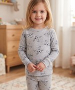 MK00150 Kedili Pijama Takımı Açık Gri