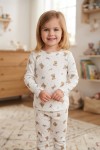 MK00150 Ayıcık Kurdele Pijama Takımı Ekru