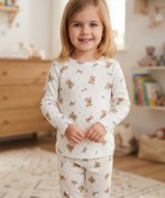 MK00150 Ayıcık Kurdele Pijama Takımı Ekru