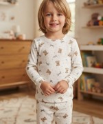 MK00150 Ayıcık Kurdele Pijama Takımı Ekru