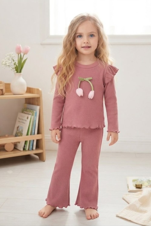 MK00151 Laleli Fitilli Takım  Pembe